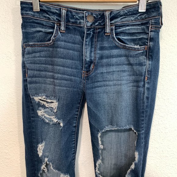 American Eagle Super Stretch X Jegging Jeans Ripped Holes W28"xL28" Women Size 6 - Picture 6 of 11